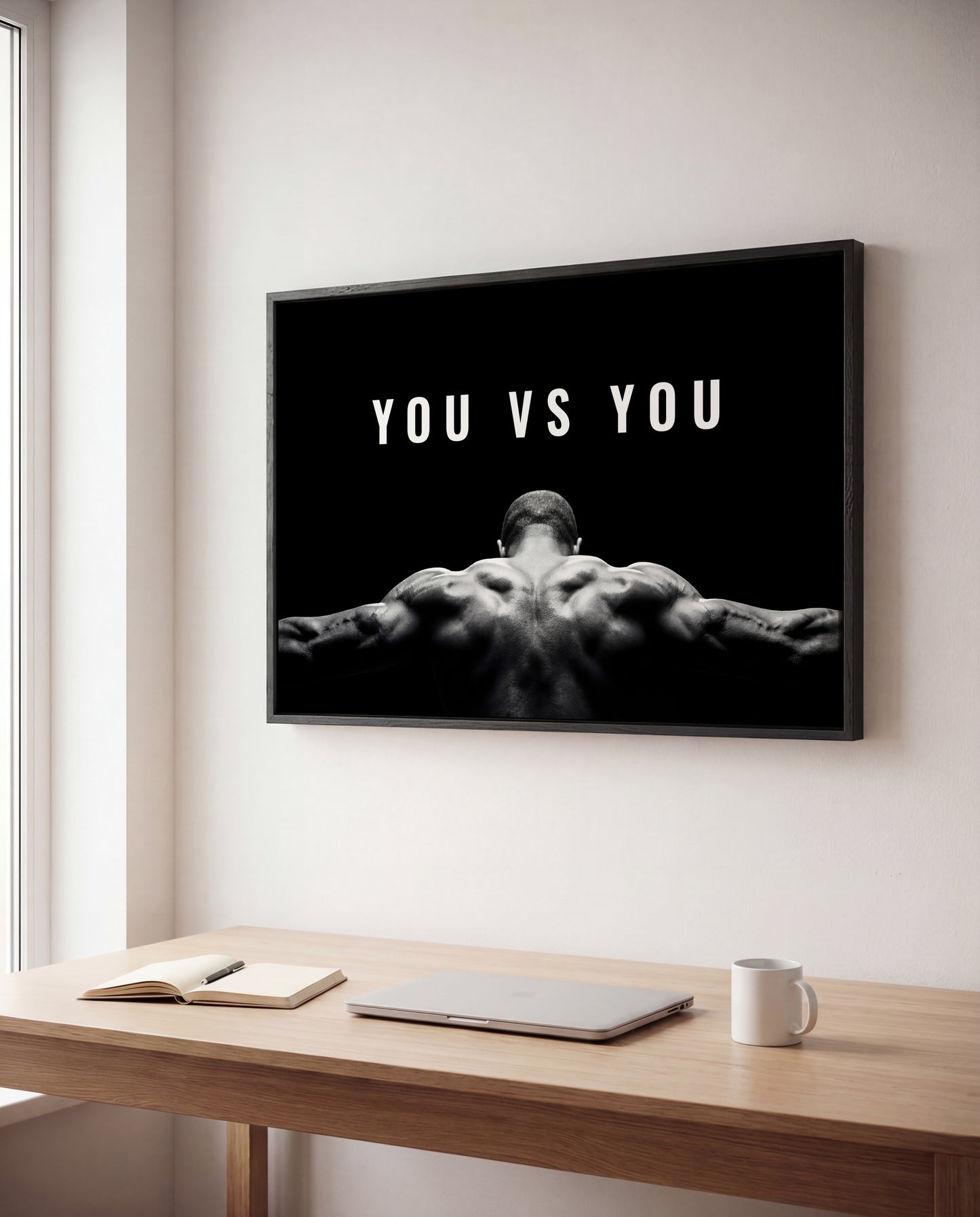 Motivationsposter „You vs. You“ – Leinwand im Schattenfugenrahmen | Fitness & Mindset Wandbild