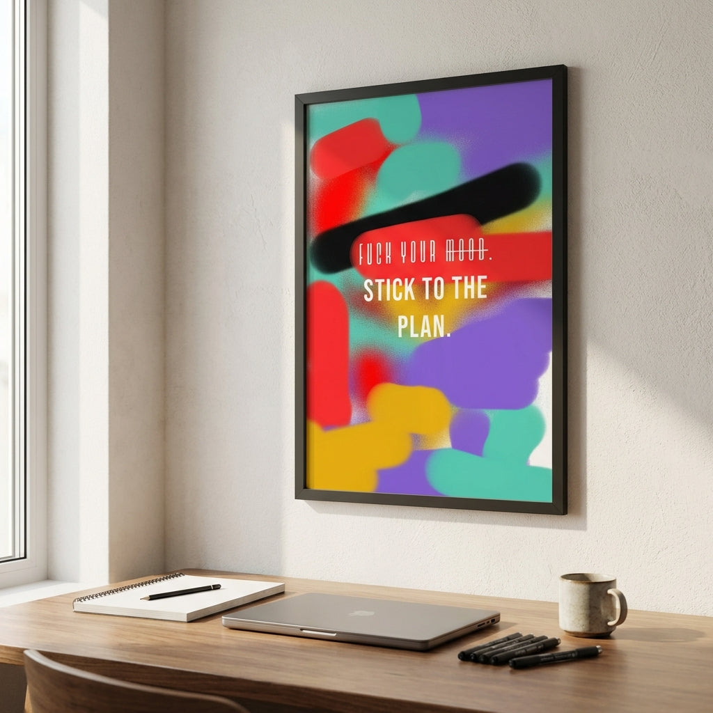 „Fuck Your Mood. Stick to the Plan.“ – Typografie Poster | Modernes Statement Motivationsposter