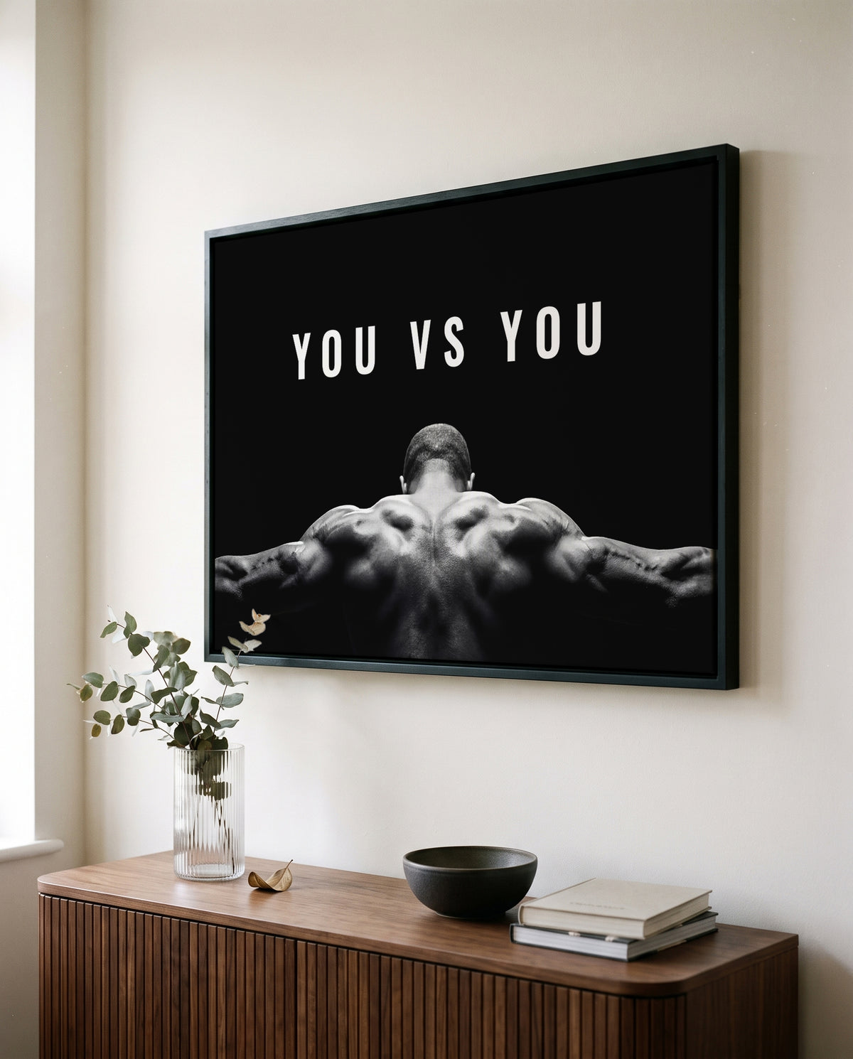 Motivationsposter „You vs. You“ – Leinwand im Schattenfugenrahmen | Fitness & Mindset Wandbild