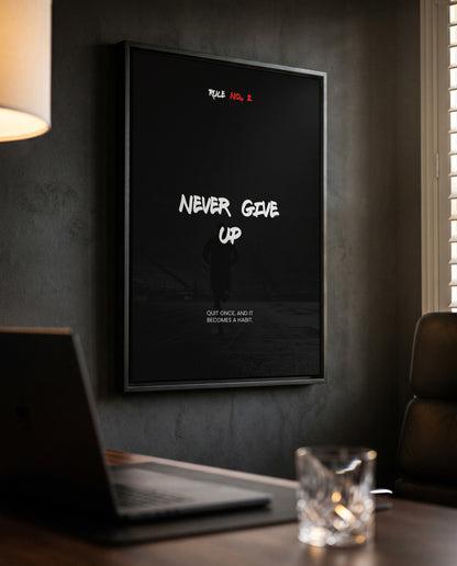 Never Give Up – Running Poster mit Spruch | Schwarz-Weiß Wandbild für Läufer & Ausdauersport