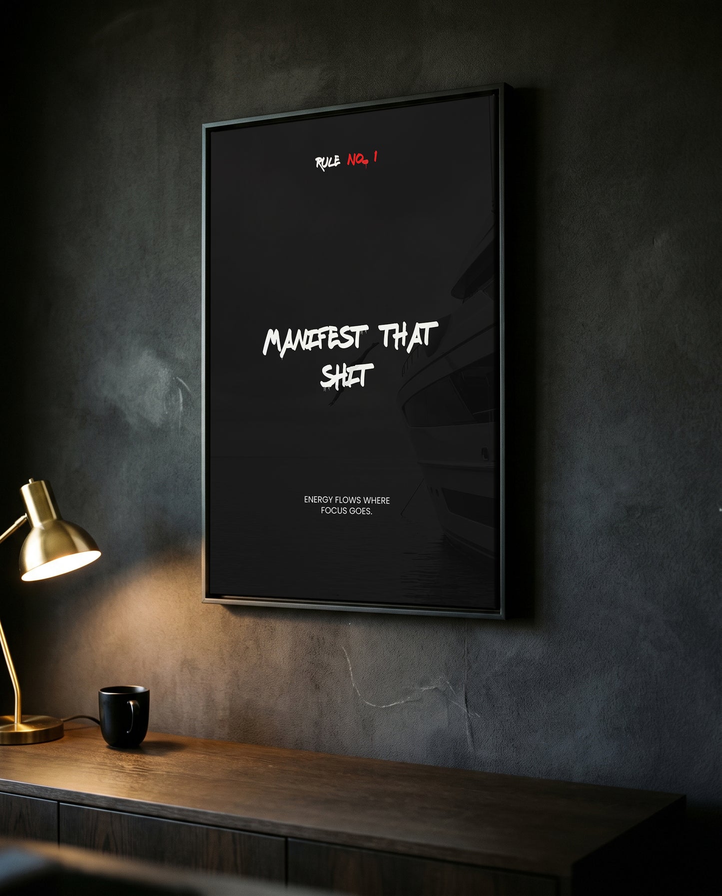 Manifesting – Mindset Poster für Fokus & Erfolg | Schwarz-Weiß Wandbild mit Spruch